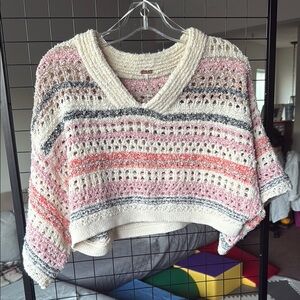 Free People Cream and Pink Knit Sweater